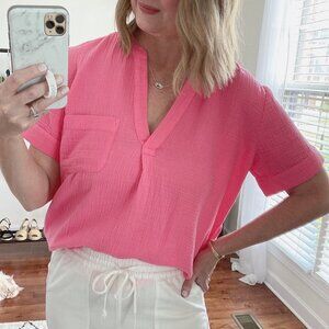 J. Crew V-neck Double Gauze Popover V-neck Small Pink
